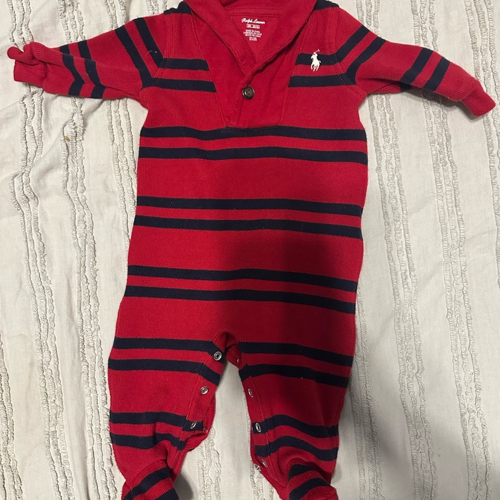 Ralph Lauren Red and Navy Striped Kids Footie